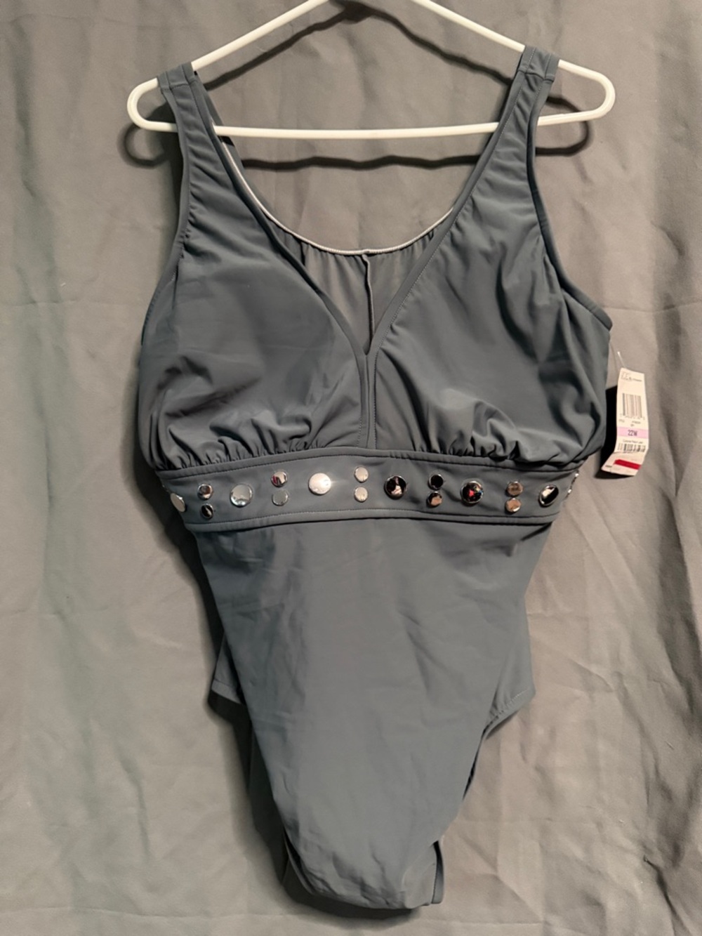 INC International Concepts Women’s Embellished Slate Blue One-Piece Swimsuit